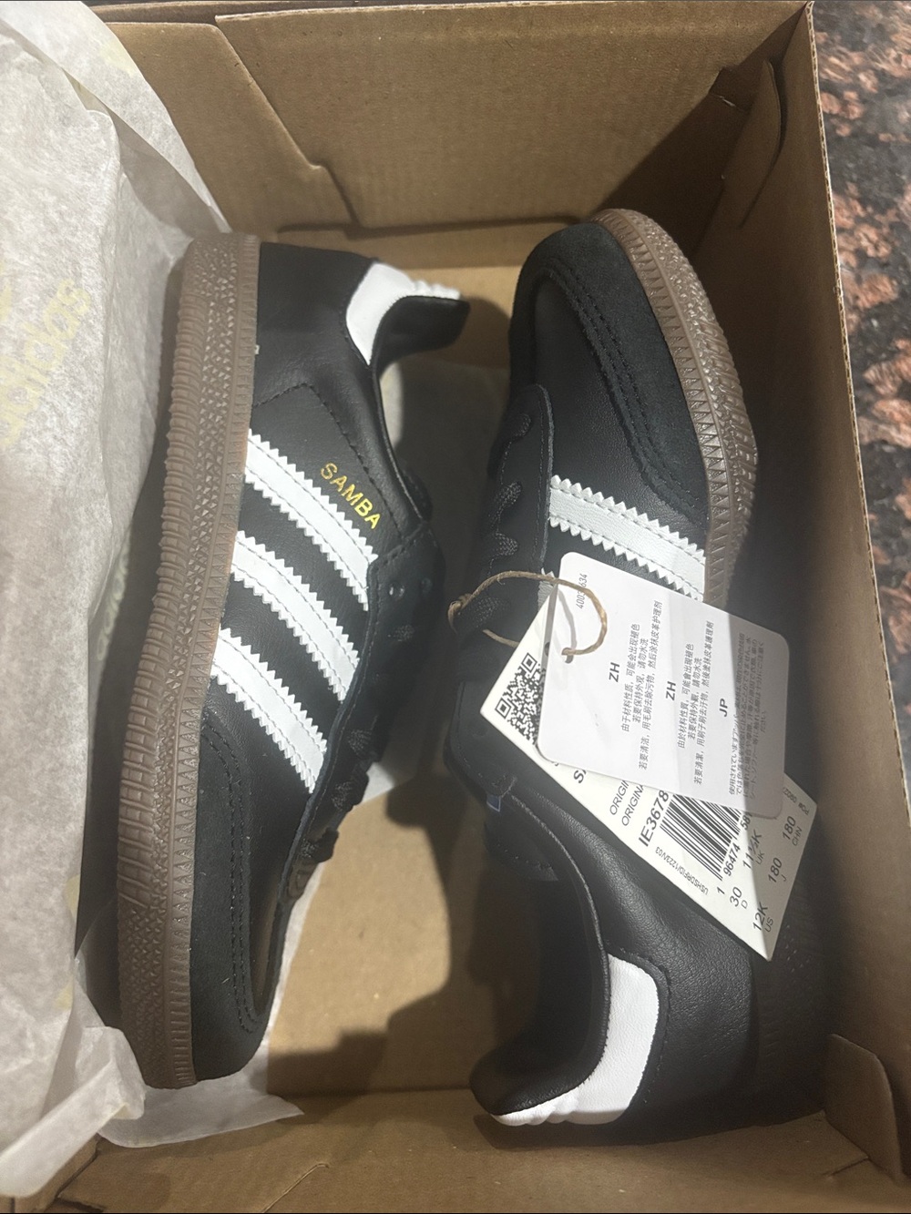 adidas Kids Samba Sneaker - Black/White with Gum Sole